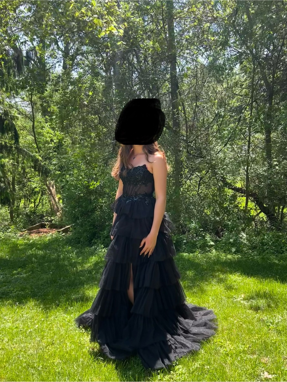 Sugar Black Tiered Ruffle Tulle Prom Gown